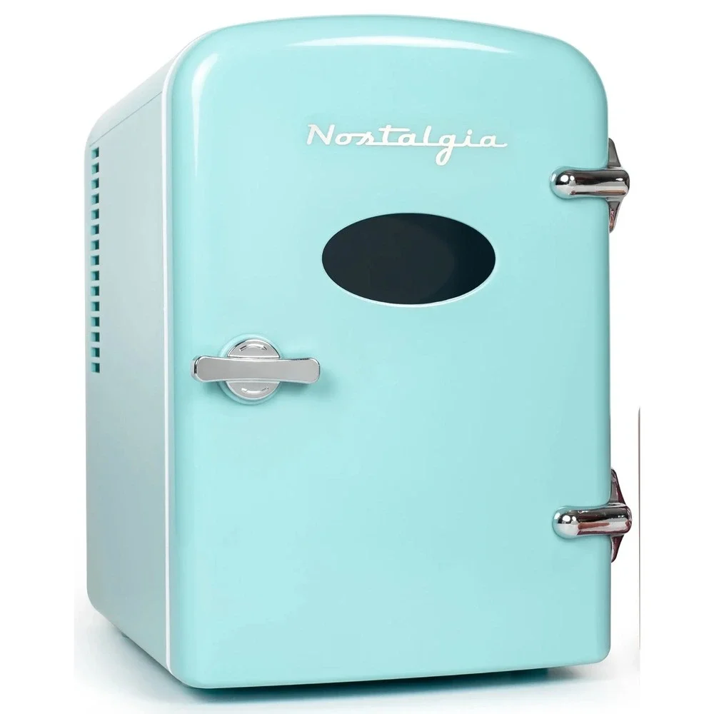 Nostalgia Retro 6-Can Personal Cooling and Heating Refrigerator Blue Mini Fridge